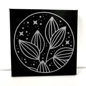 Celestial Botanical Circle Canvas - Silver Starry Plant Wall Art 12x12